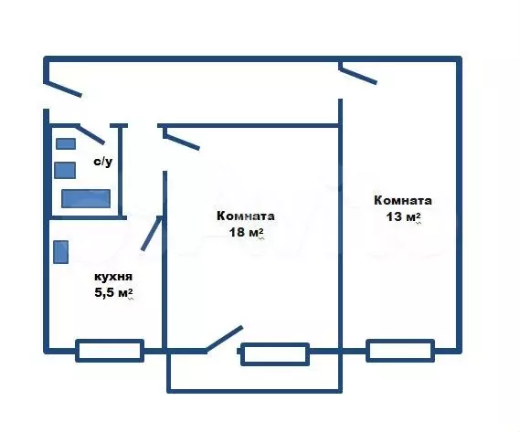 2-к. квартира, 45,6 м, 5/5 эт. - Фото 0