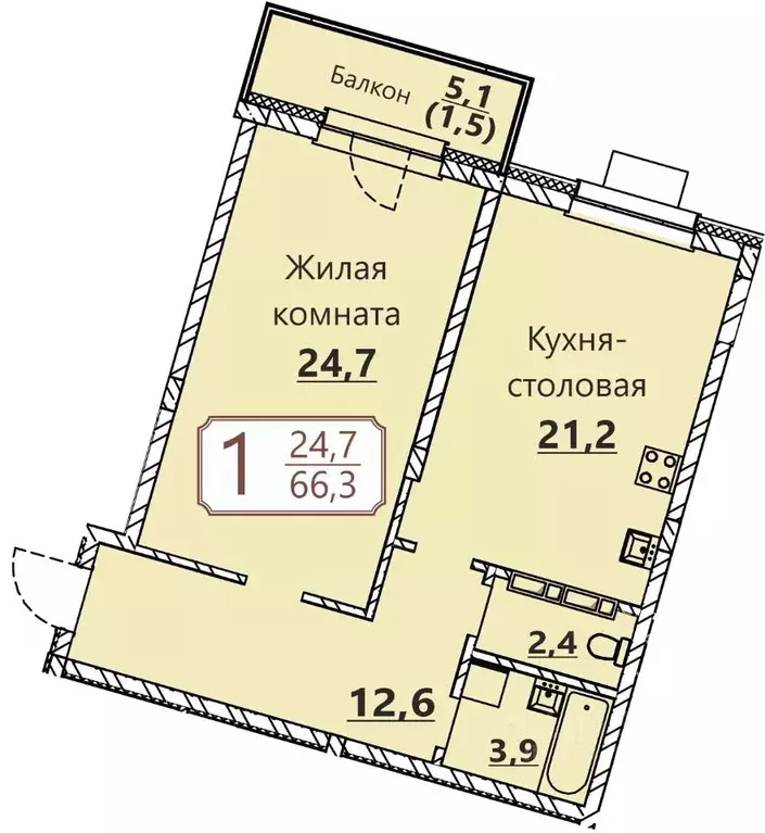 1-к кв. Чувашия, Чебоксары ул. Герцена, поз3 (66.3 м) - Фото 0