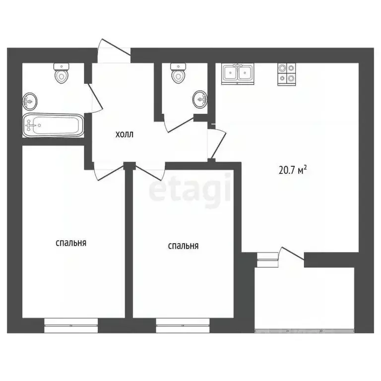 2-к кв. Ханты-Мансийский АО, Ханты-Мансийск ул. Гагарина, 134 (61.3 м) - Фото 1