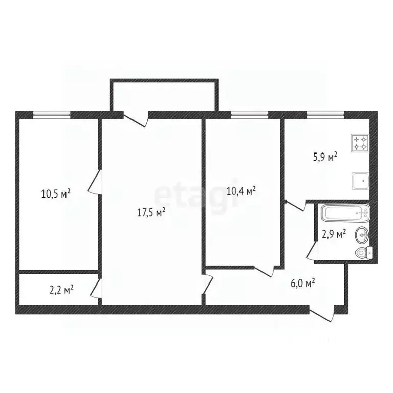 3-к кв. Белгородская область, Валуйки ул. Курячего, 24/13 (55.4 м) - Фото 1
