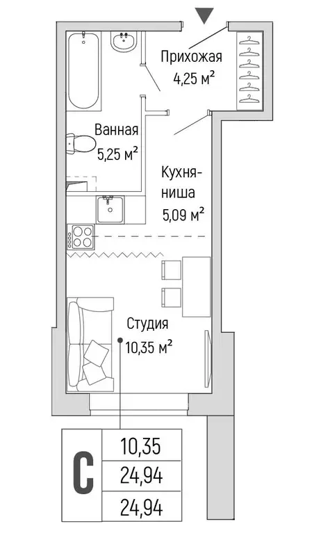 Продаётся квартира-студия, 24.94 м - Фото 0