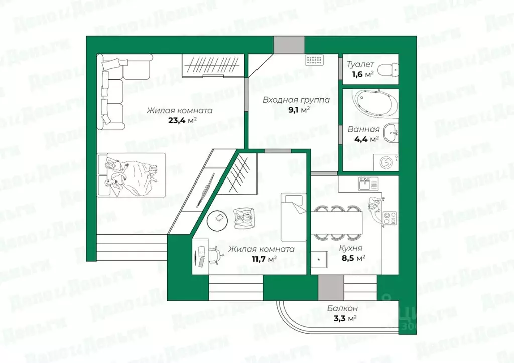 2-к кв. Кировская область, Киров ул. Маклина, 36 (60.4 м) - Фото 1