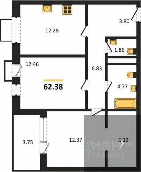 2-к кв. Воронежская область, Воронеж наб. Чуева, 7 (62.38 м) - Фото 0