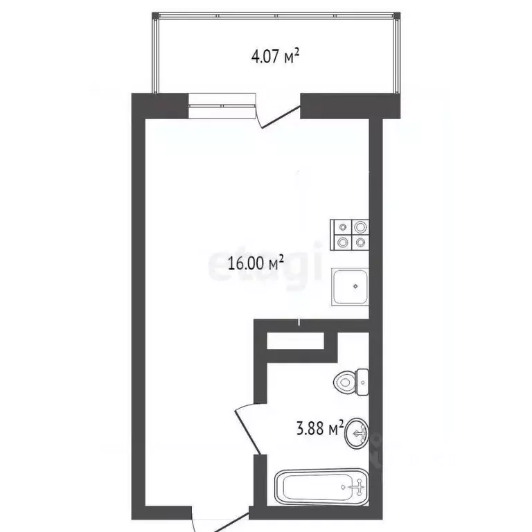 Студия Тюменская область, Тюмень Велижанская ул., 66к1 (20.0 м) - Фото 2