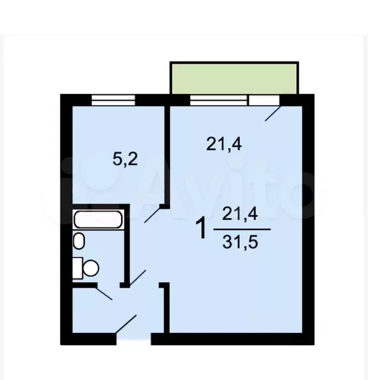 1-к. квартира, 32 м, 6/9 эт. - Фото 1