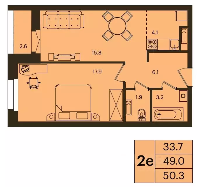 2-к кв. Красноярский край, Красноярск Мясокомбинат мкр,  (50.3 м) - Фото 1