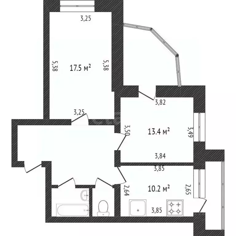 2-к кв. Белгородская область, Белгород Почтовая ул., 50б (59.0 м) - Фото 1