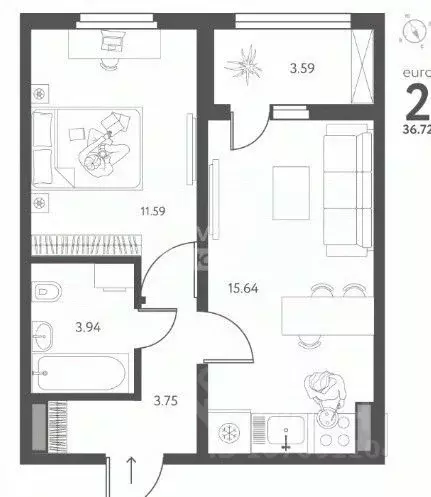 1-к кв. Липецкая область, Липецк ул. Перова, 1 (36.72 м) - Фото 1