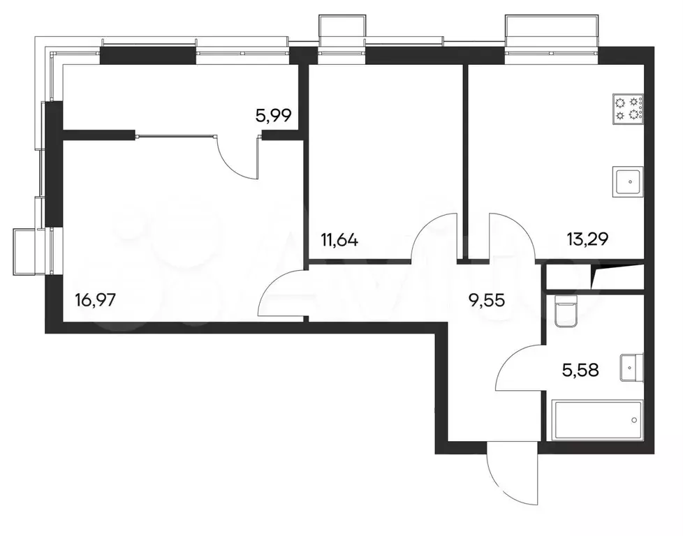 2-к. квартира, 63 м, 2/4 эт. - Фото 1