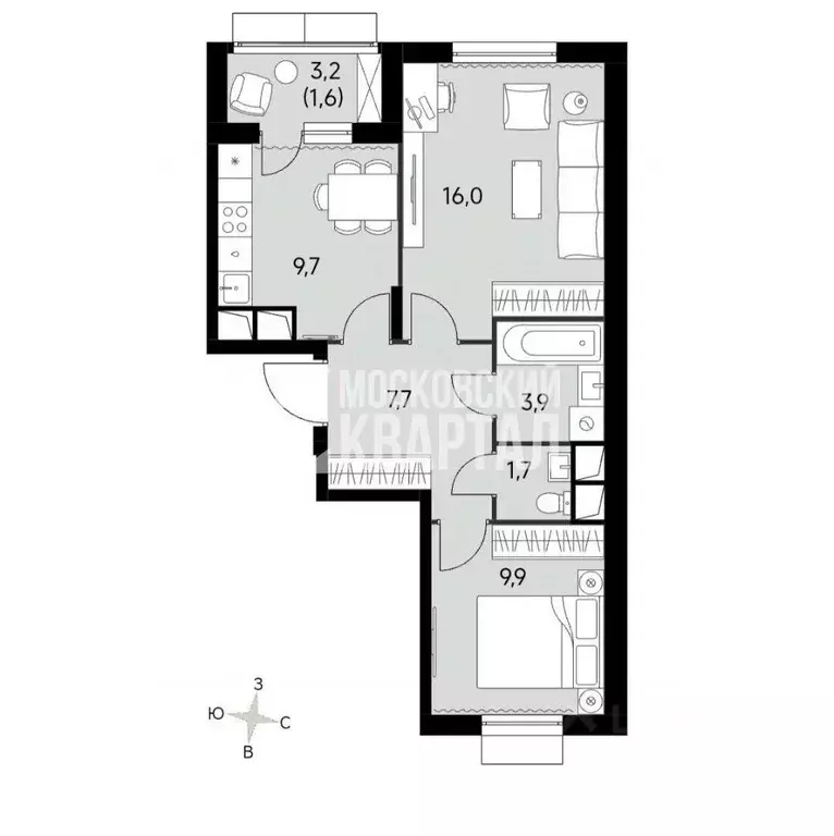 2-к кв. Московская область, Ленинский городской округ, пос. Развилка ... - Фото 2