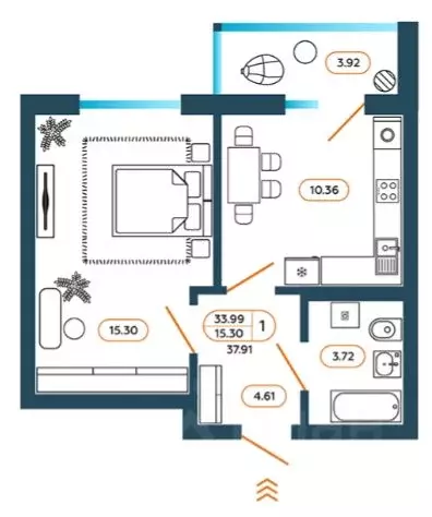 1-к кв. Ростовская область, Батайск ул. Родная, 1 (37.72 м) - Фото 1