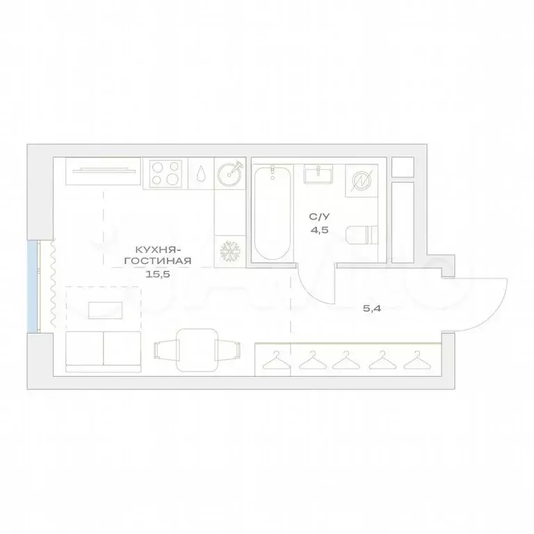 Квартира-студия, 25,4 м, 14/23 эт. - Фото 0