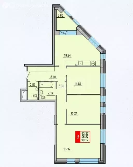 3-комнатная квартира: Тверь, Петербургское шоссе, 13к3 (100 м) - Фото 1