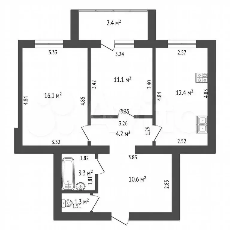 2-к. квартира, 59 м, 3/9 эт. - Фото 0
