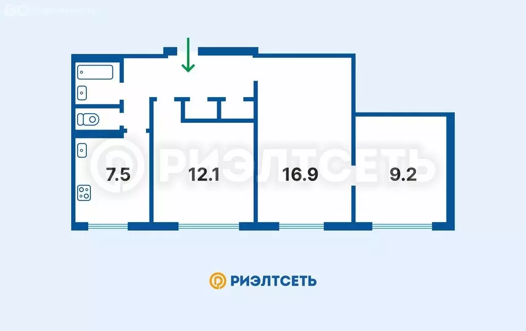 3-комнатная квартира: Мурманск, улица Адмирала Флота Лобова, 60 (56.4 ... - Фото 2