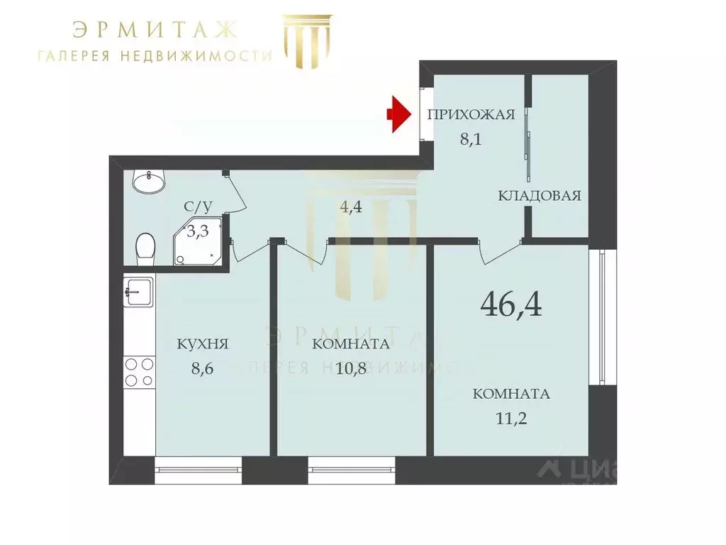 Комната Санкт-Петербург Старорусская ул., 11А (33.0 м) - Фото 1