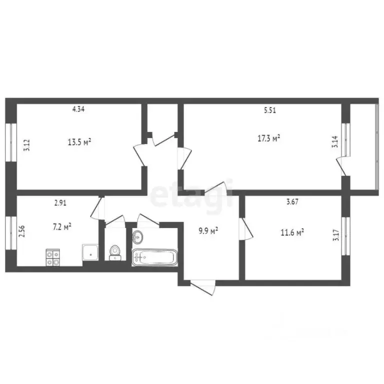 3-к кв. Ямало-Ненецкий АО, Ноябрьск ул. Ленина, 68 (65.7 м) - Фото 2