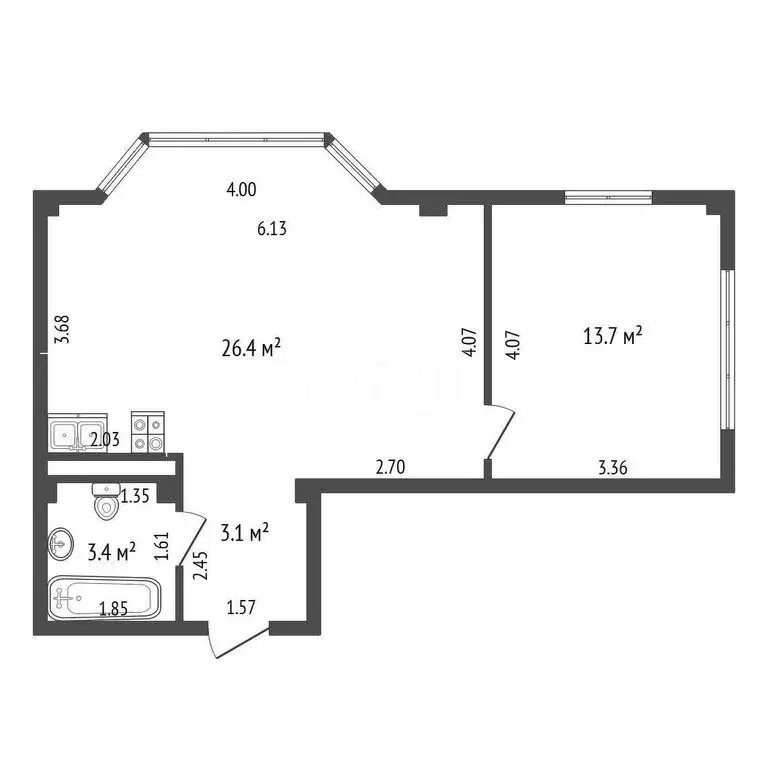 Квартира-студия: Штормовое, улица 60 лет Октября, 20 (46.6 м) - Фото 1