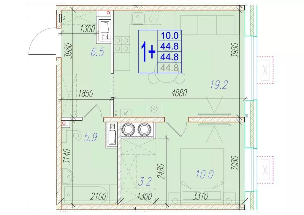 1-к кв. Астраханская область, Астрахань ул. Трофимова, 10 (44.8 м) - Фото 1