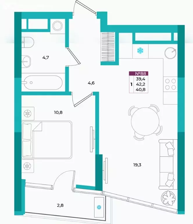 1-комнатная квартира: Симферополь, улица Фрунзе, 41А (41 м) - Фото 2