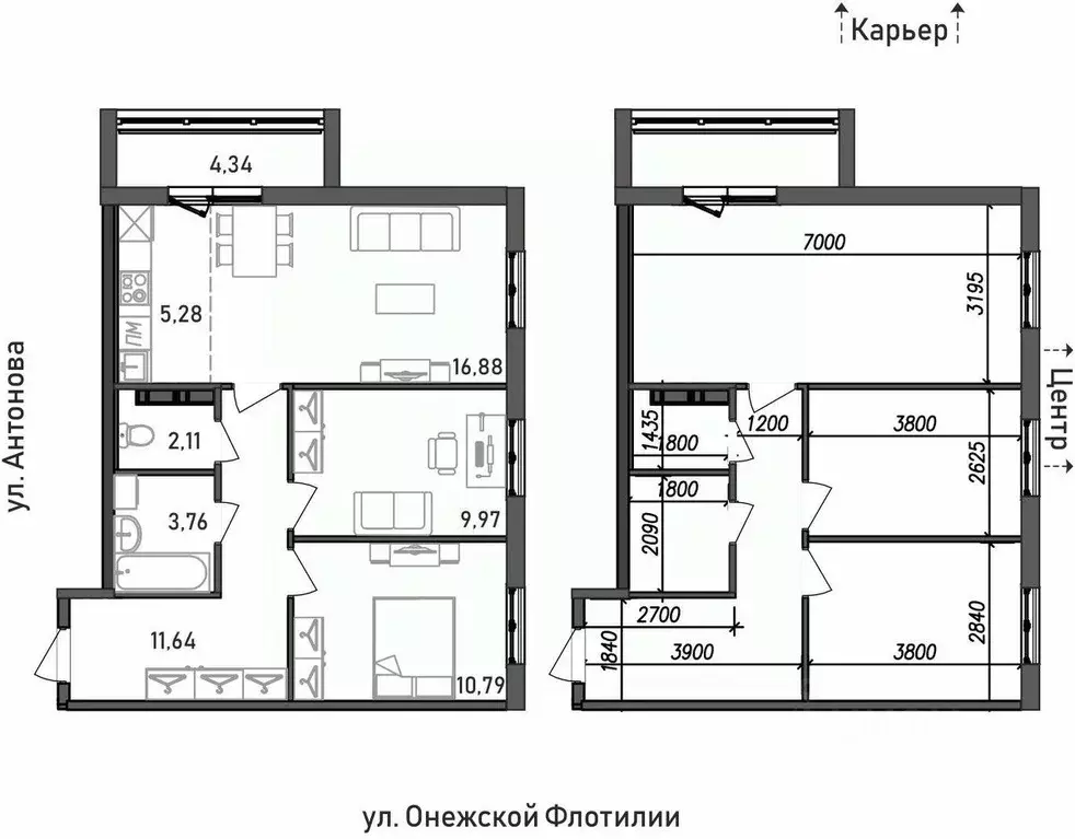 3-к кв. Карелия, Петрозаводск Флотилия жилой комплекс (64.77 м) - Фото 0