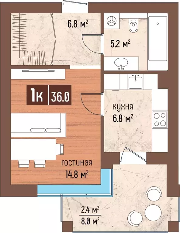 1-к кв. Калининградская область, Светлогорск Ольховая ул., 7 (36.0 м) - Фото 0