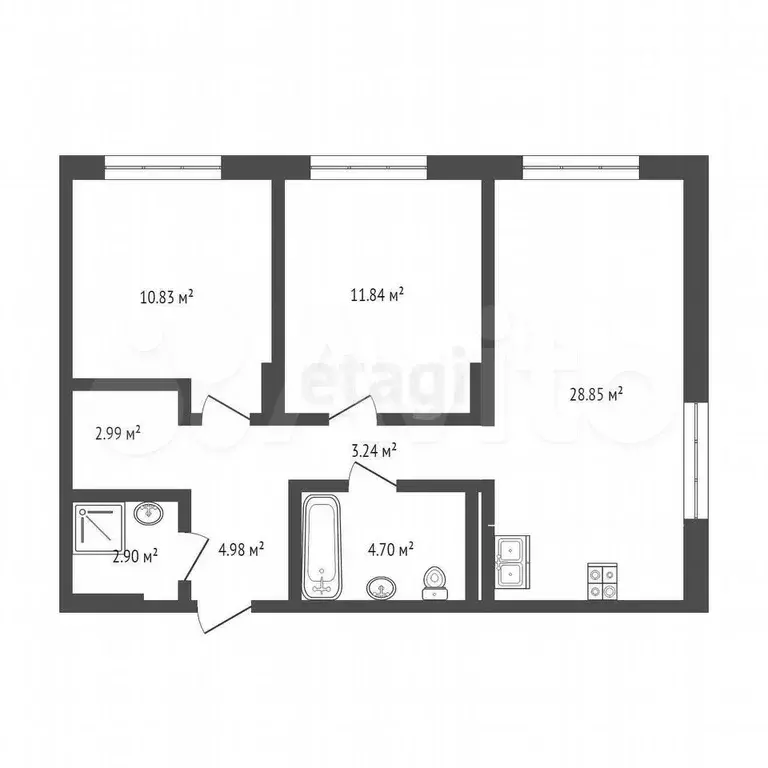 3-к. квартира, 61 м, 2/4 эт. - Фото 0