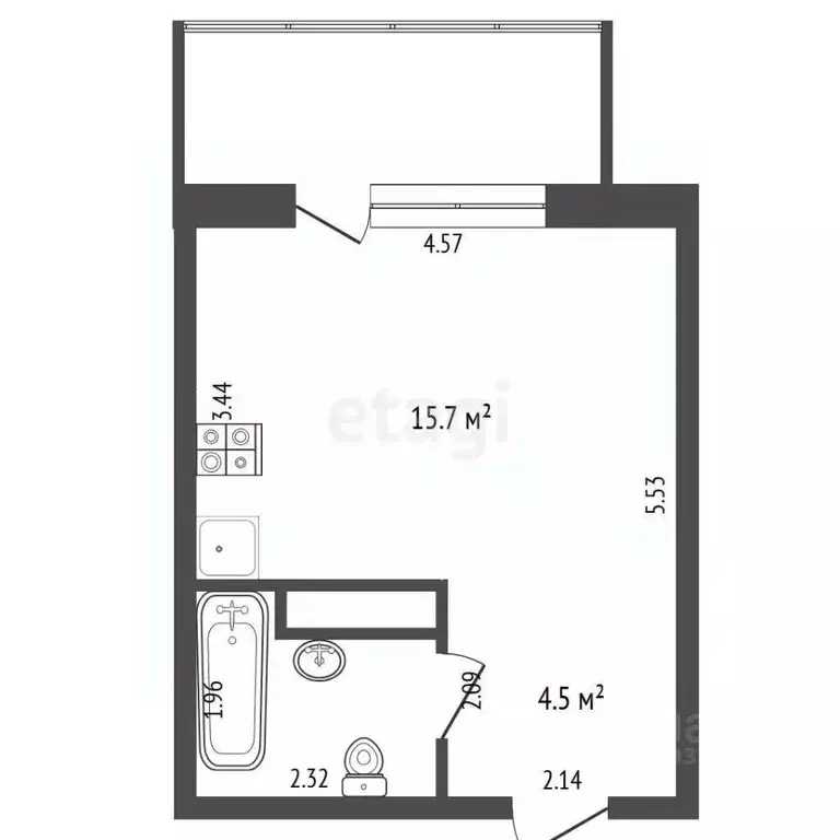 Студия Тюменская область, Тюмень ул. Разведчика Кузнецова, 16 (24.2 м) - Фото 1