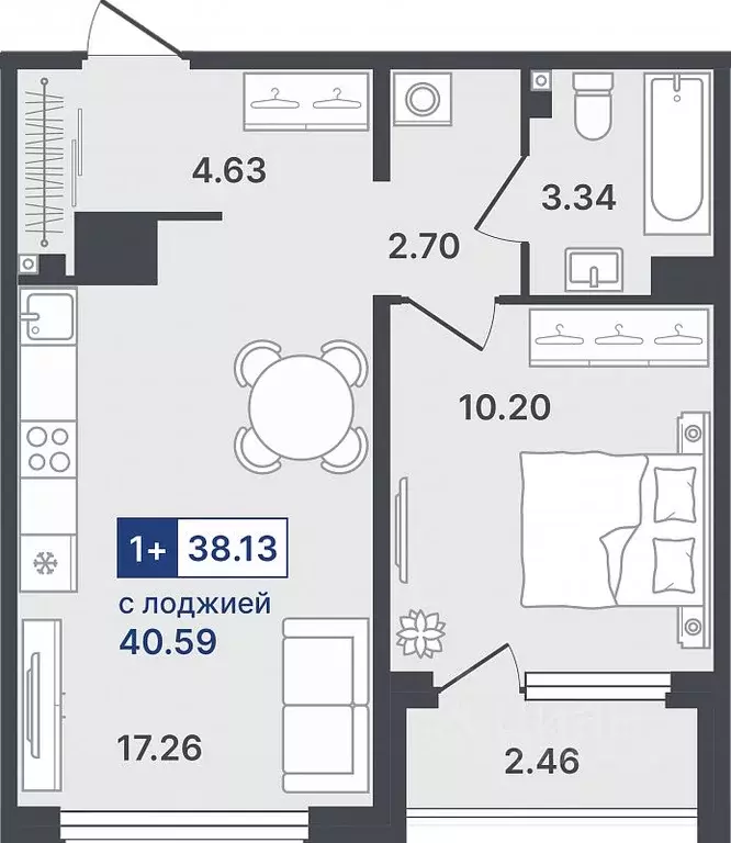 1-к кв. Тюменская область, Тюмень ул. Алексея Сергиенко, 1 (38.13 м) - Фото 1