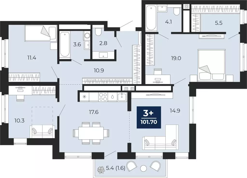 3-комнатная квартира: Тюмень, проезд Капитана Куликова, 7 (105.5 м) - Фото 1