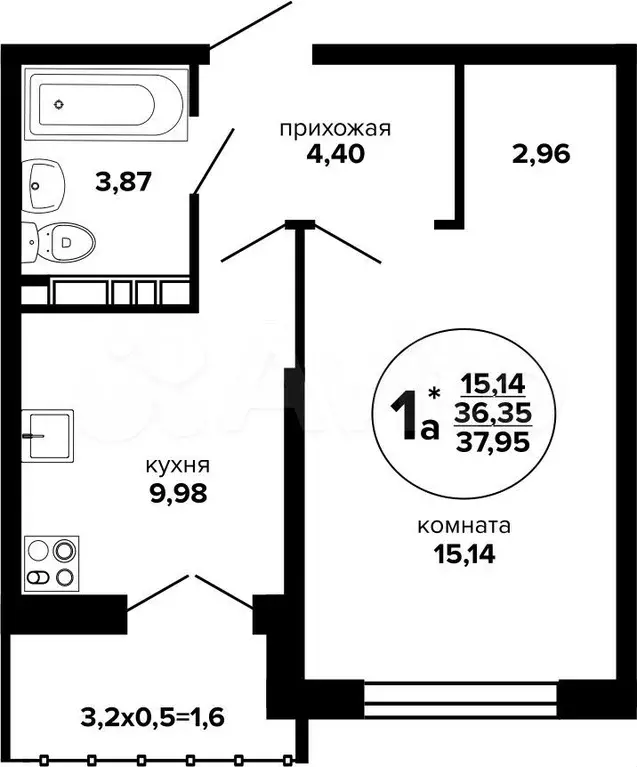 1-к. квартира, 38 м, 21/24 эт. - Фото 0