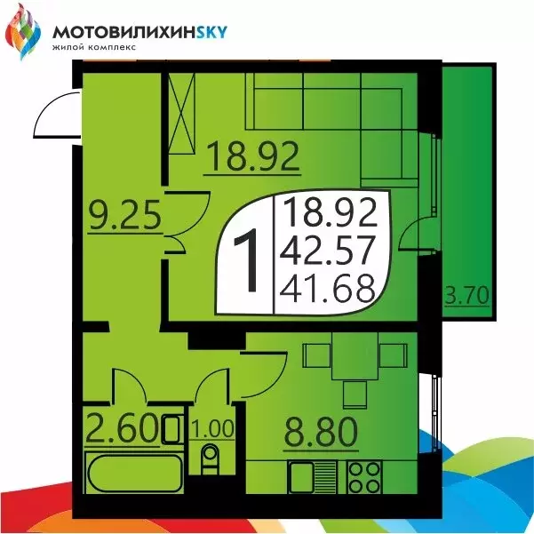 1-комнатная квартира: Пермь, улица Гашкова, 51 (40 м) - Фото 0