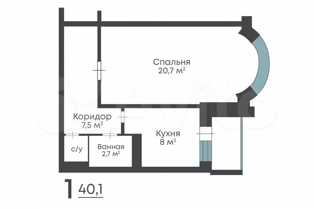 1-к. квартира, 40,1 м, 6/10 эт. - Фото 0