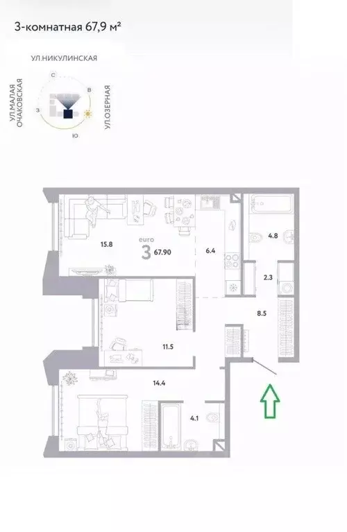 3-к кв. Москва ул. Малая Очаковская, 1к2 (67.9 м) - Фото 1