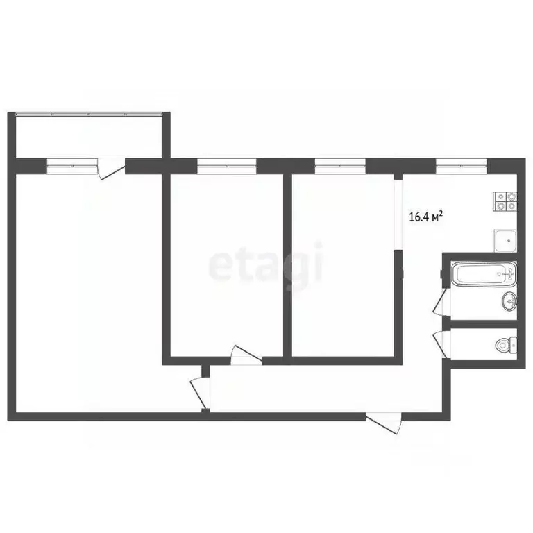 2-к кв. Архангельская область, Архангельск ул. Смольный Буян, 24к2 ... - Фото 1