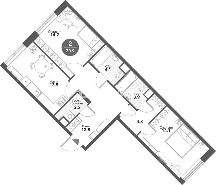 2-к кв. Москва Летниковская ул., 6к2 (70.9 м) - Фото 2