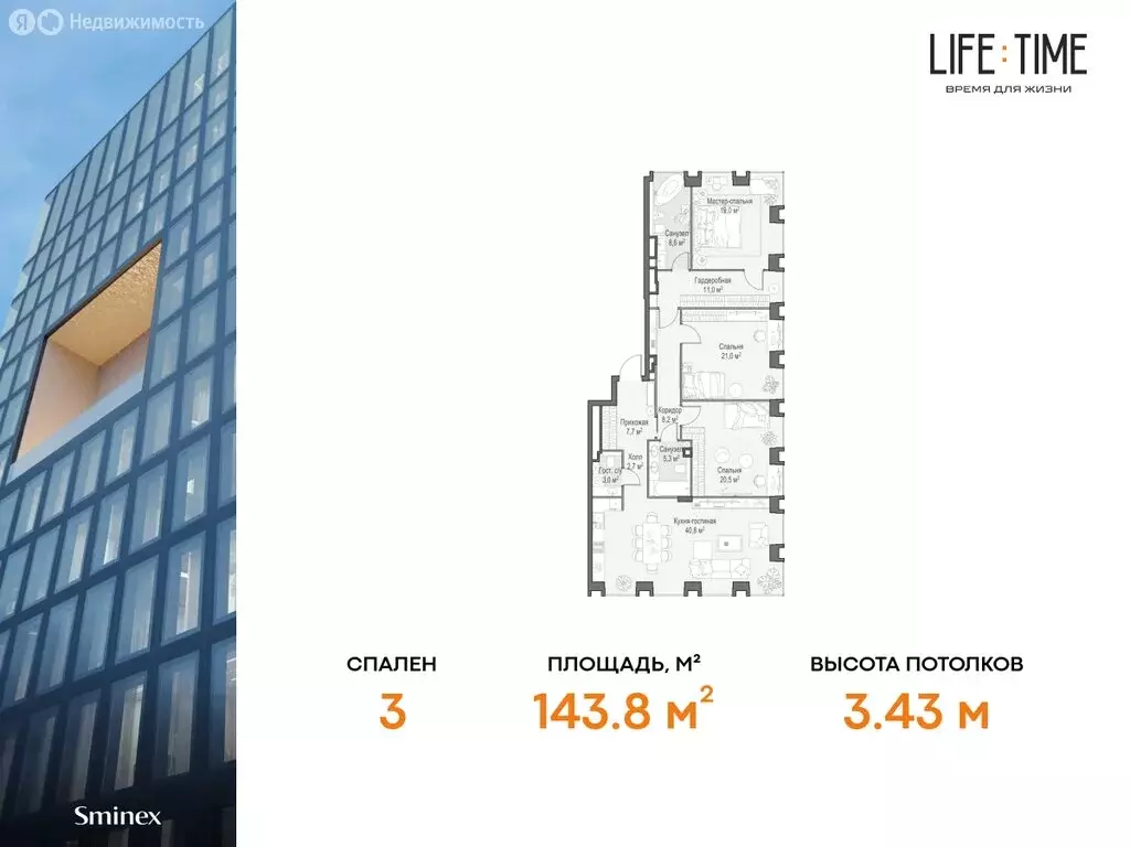 4-комнатная квартира: Москва, улица Сергея Макеева, вл11/9с1-10 (143.8 ... - Фото 0