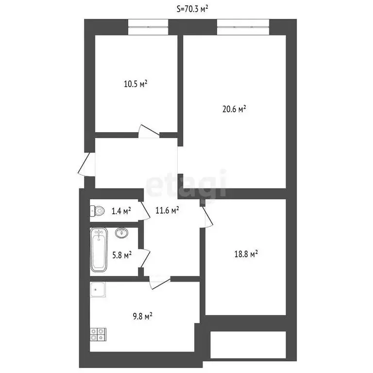 3-комнатная квартира: Ялуторовск, улица Ентальцева, 18 (70.3 м) - Фото 1
