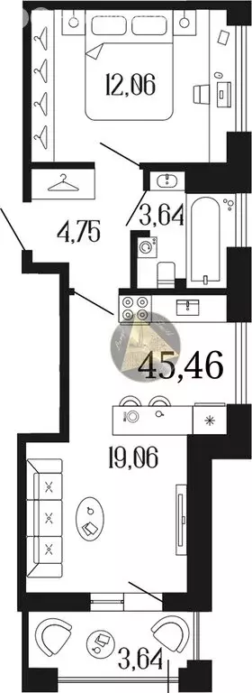 1-комнатная квартира: Санкт-Петербург, улица Коли Томчака, 3 (45.46 м) - Фото 0