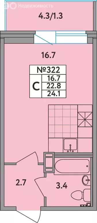 Квартира-студия: Новое Девяткино, Главная улица, 2 (24.1 м) - Фото 1