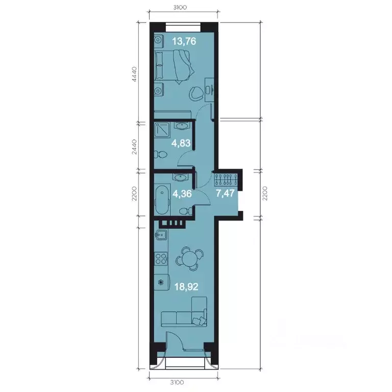 2-к кв. Иркутская область, Иркутск наб. Верхняя, 137 (51.43 м) - Фото 1