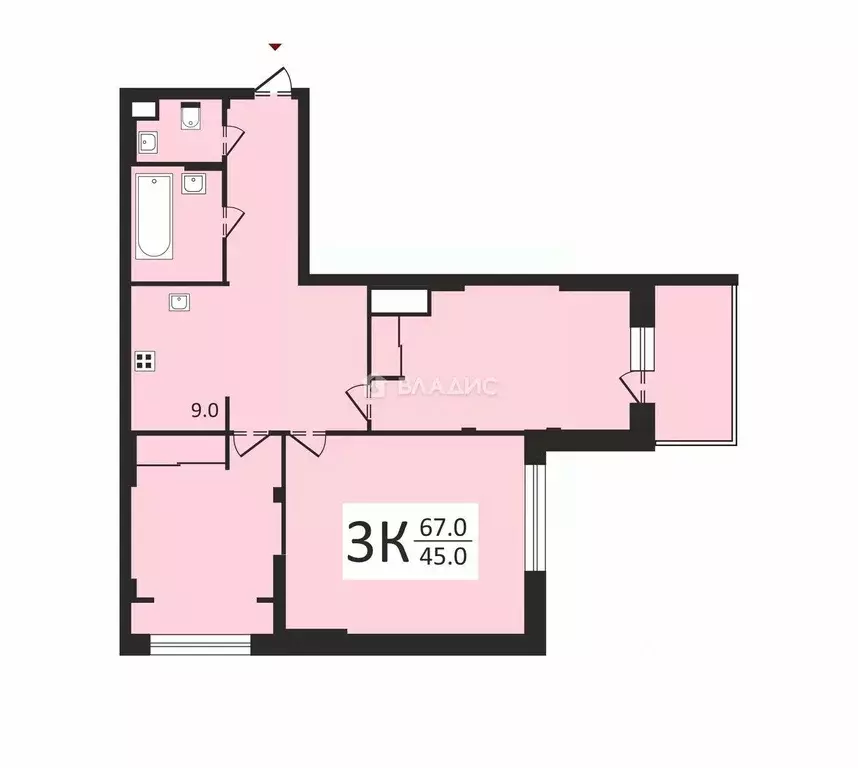 Квартира, 3 комнаты, 66.4 м - Фото 0