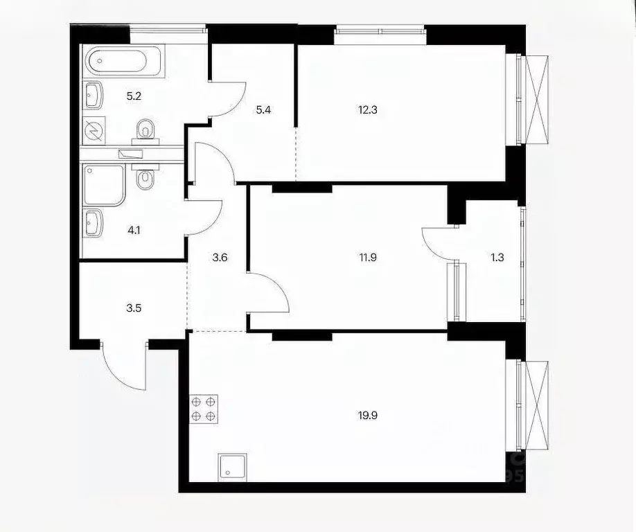 2-к кв. Татарстан, Казань Сиберово жилой комплекс (67.2 м) - Фото 2