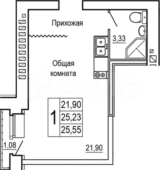 Квартира-студия, 26 м, 2/9 эт. - Фото 1