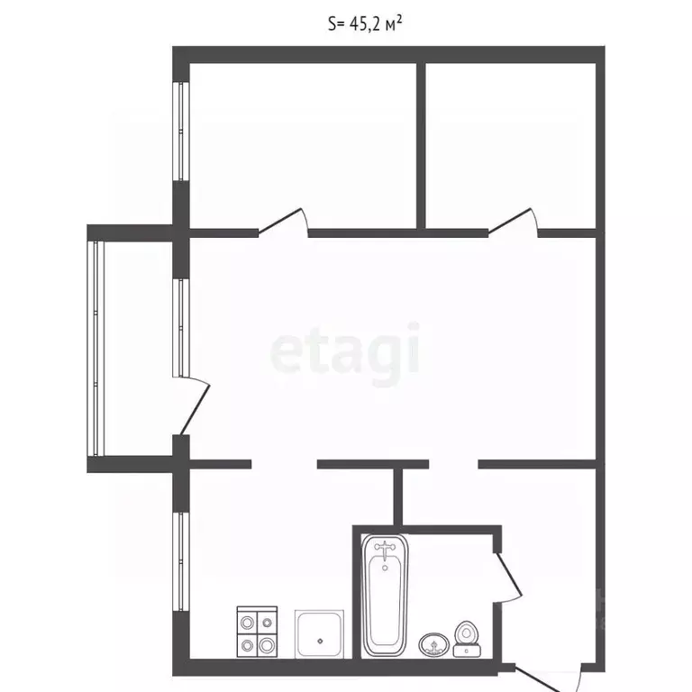 2-к кв. Тульская область, Тула Волоховская ул., 12А (45.5 м) - Фото 2