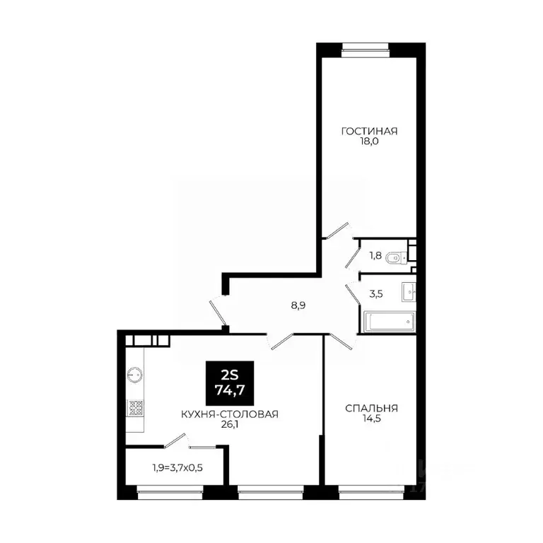 1-к кв. Ставропольский край, Ставрополь ул. Южный обход, 65 (74.7 м) - Фото 1