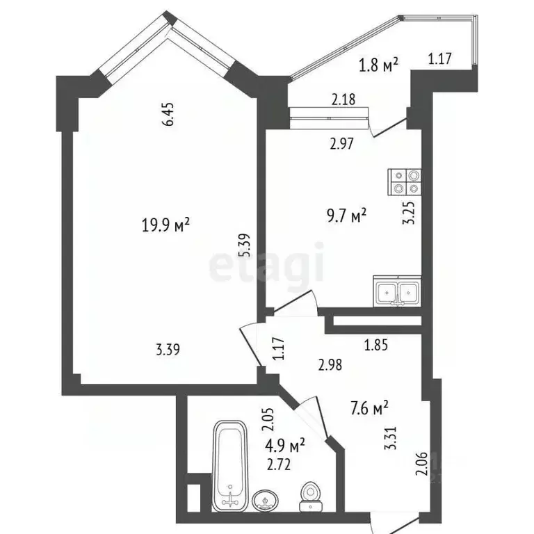1-к кв. Татарстан, Набережные Челны ул. Ахметшина, 120 (42.1 м) - Фото 2
