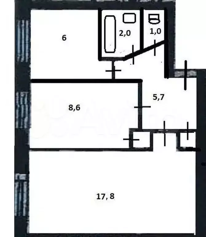 2-к. квартира, 41,4 м, 1/5 эт. - Фото 0