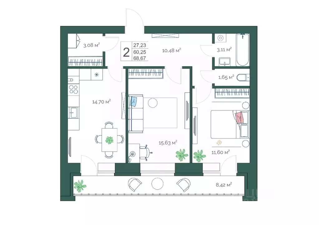 2-к кв. Тверская область, Тверь ул. Коминтерна, 21 (68.67 м) - Фото 0