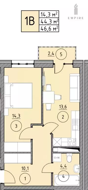 1-к кв. Чеченская республика, Грозный Ильинская ул., 17 (47.0 м) - Фото 1